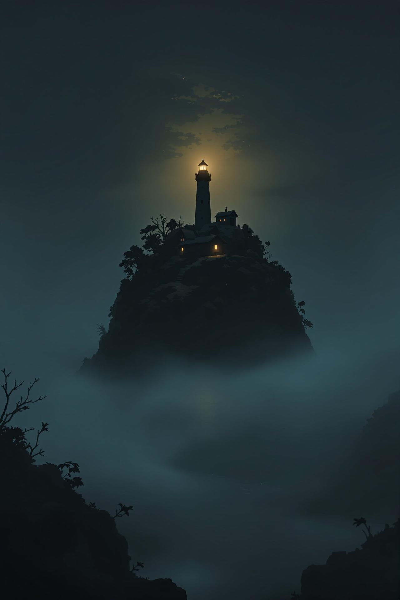 漫岛动漫灯塔岛屿插画
